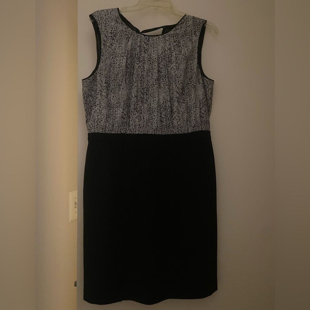 LOFT Black and White Textured Midi Dress